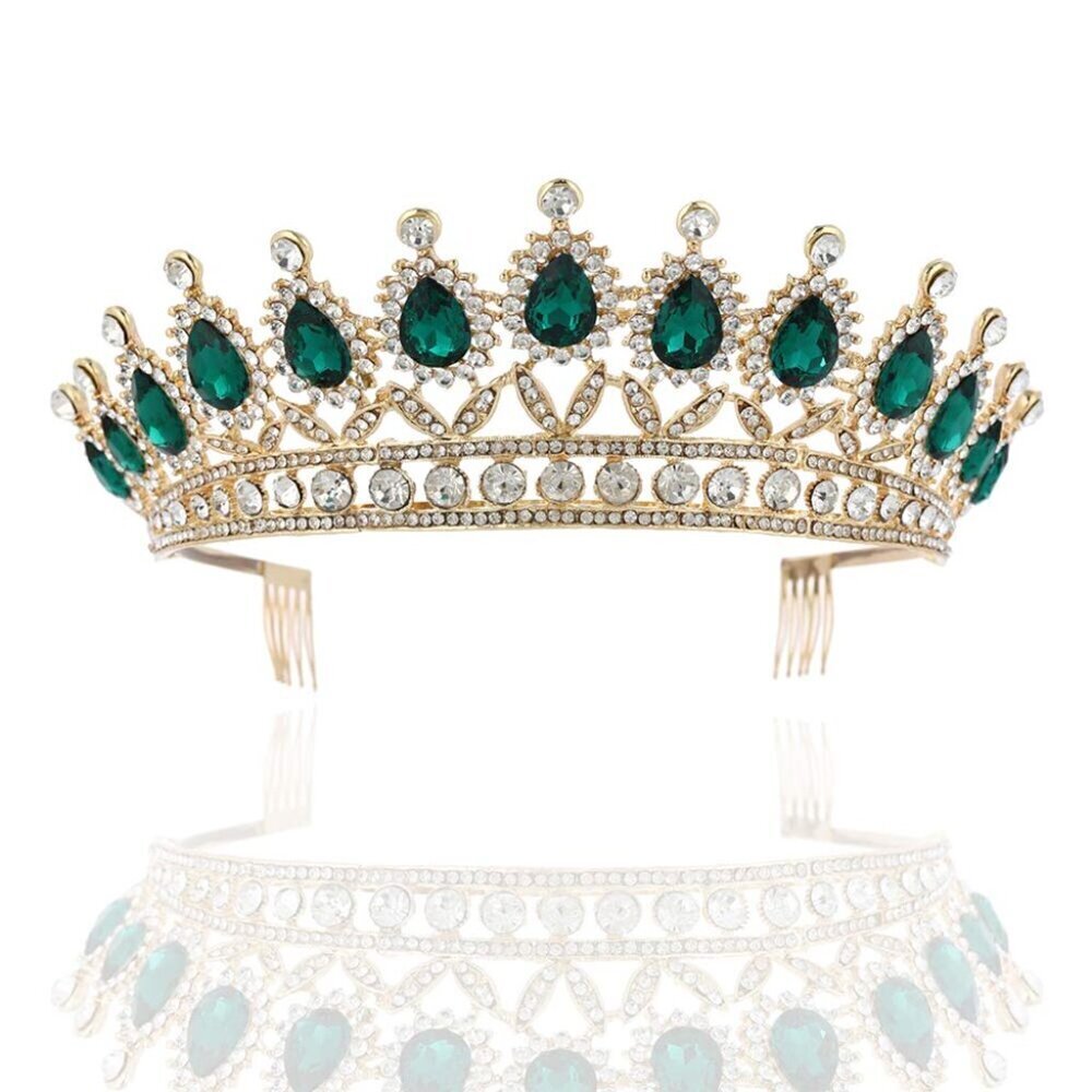 Bridal Crystal Tiara Princess Emerald Crown Rhinestone Wedding Headpiece Prom Pa